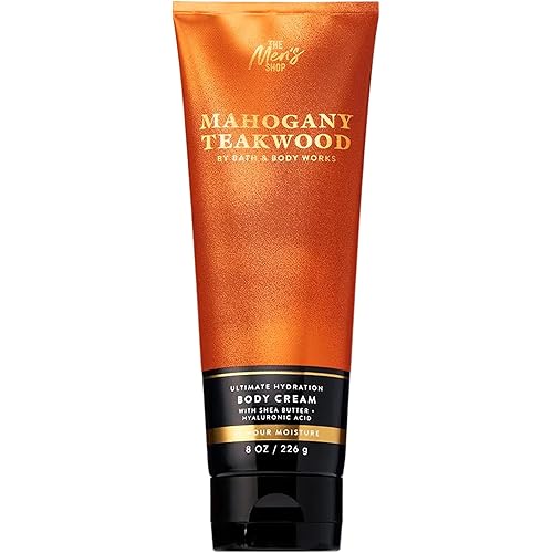 Bath & Body Works Men’s Body Cream, Mahogany Teakwood Scent, Ultimate Hydration Moisturizer with Shea Butter & Hyaluronic Acid for Dry Skin, Warm Woodsy & Masculine Scent, 8 oz - 1 Pack