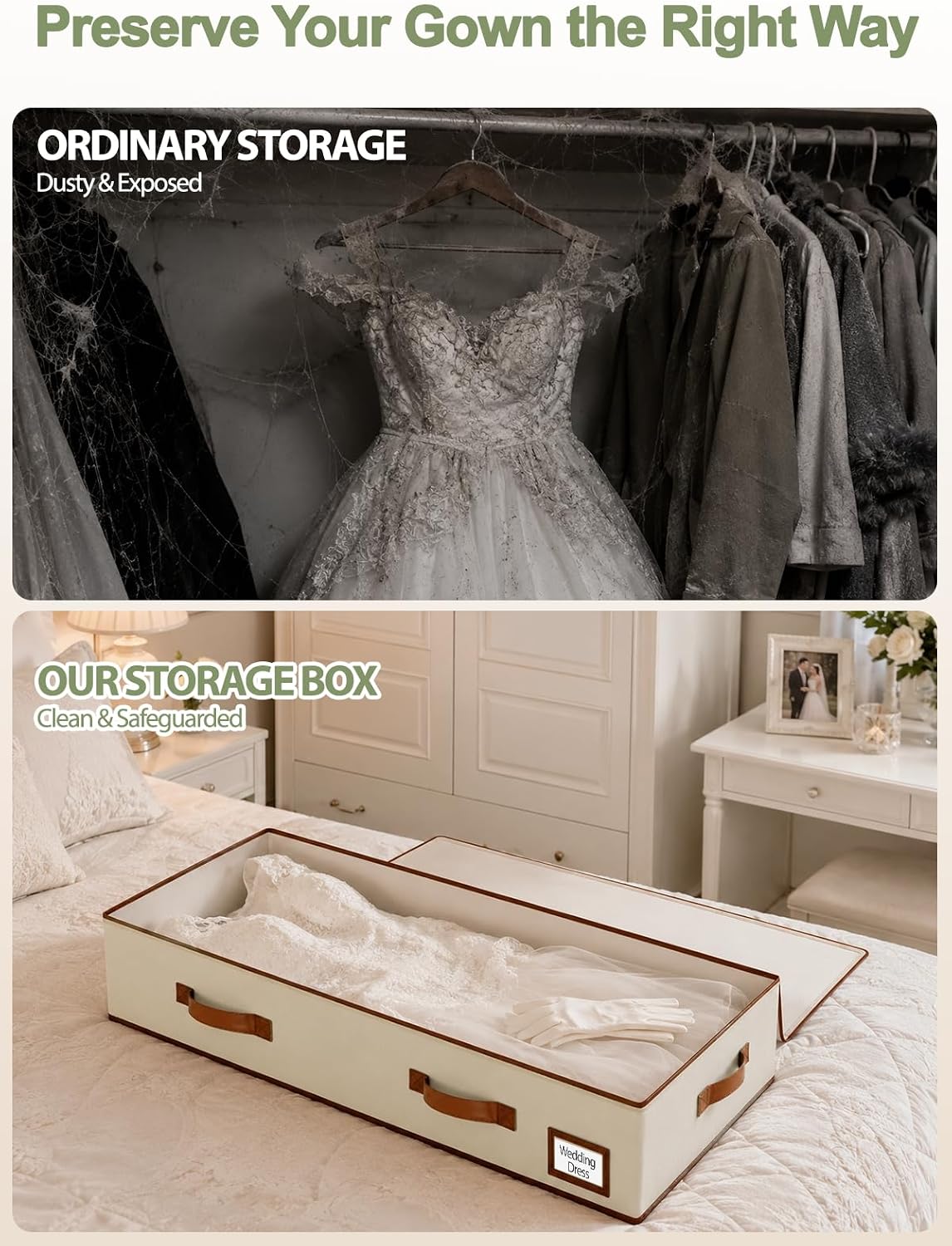 Cirhy Sturdy Wedding Dress Preservation Box, Acid-Free Tissue, 70L, Beige
