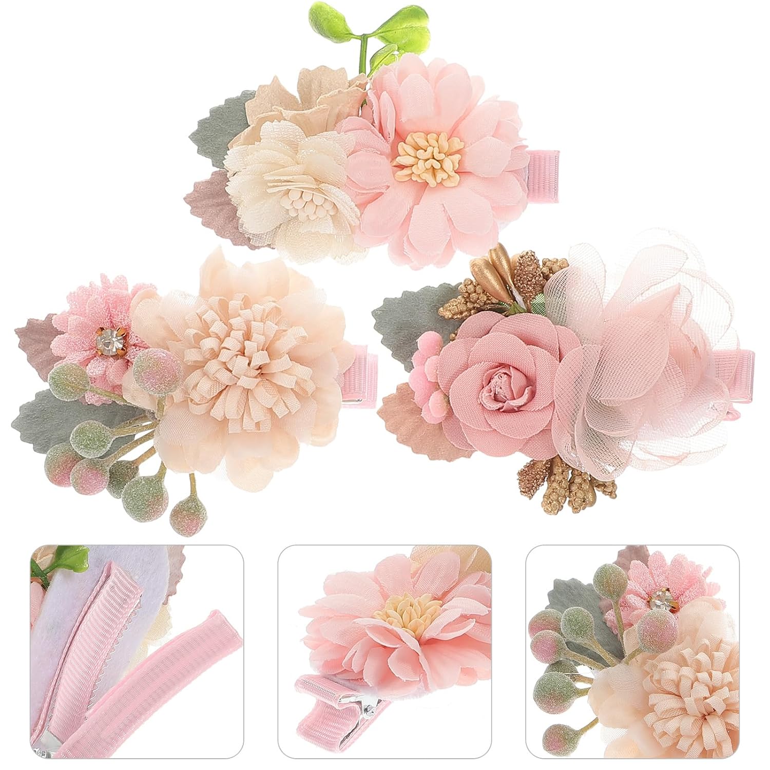 6pcs Faux Flower Hair Clips for Girls Decorative Barrettes for Boy Girl Bright Floral Accessories for Photography and Everyday Use