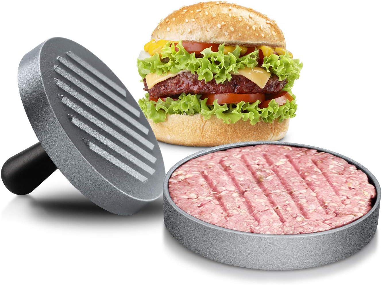 Non Stick Burger Press Aluminum Hamburger Patty Maker Beef Grill Meat Mold Makes 4 1/2" Patties, 4.9×4.5 ×1 inches
