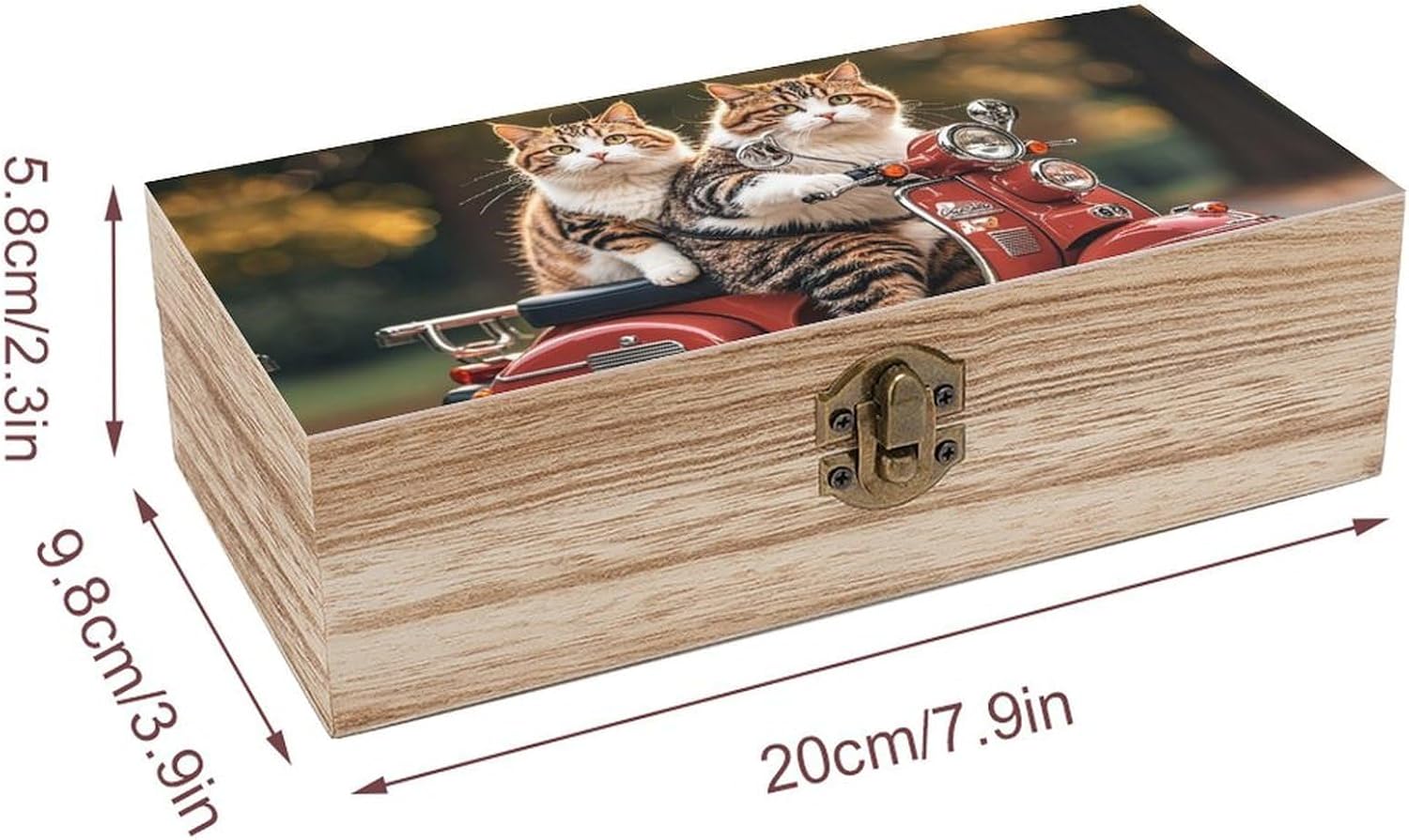Two Funny Cats Driving A Motorcycle Wooden Keepsake Box Wooden Keepsake Memory Decorative Box for Him Her Wooden Crates Set for Photos Letters Crafts & Home Organization image 2