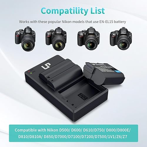 Vista 27 de Paquete de baterías EN-EL15, LP EN-EL15 EN EL15a, batería de repuesto recargable de iones de litio compatible con Nikon D7500, D7200, D7100, D7000
