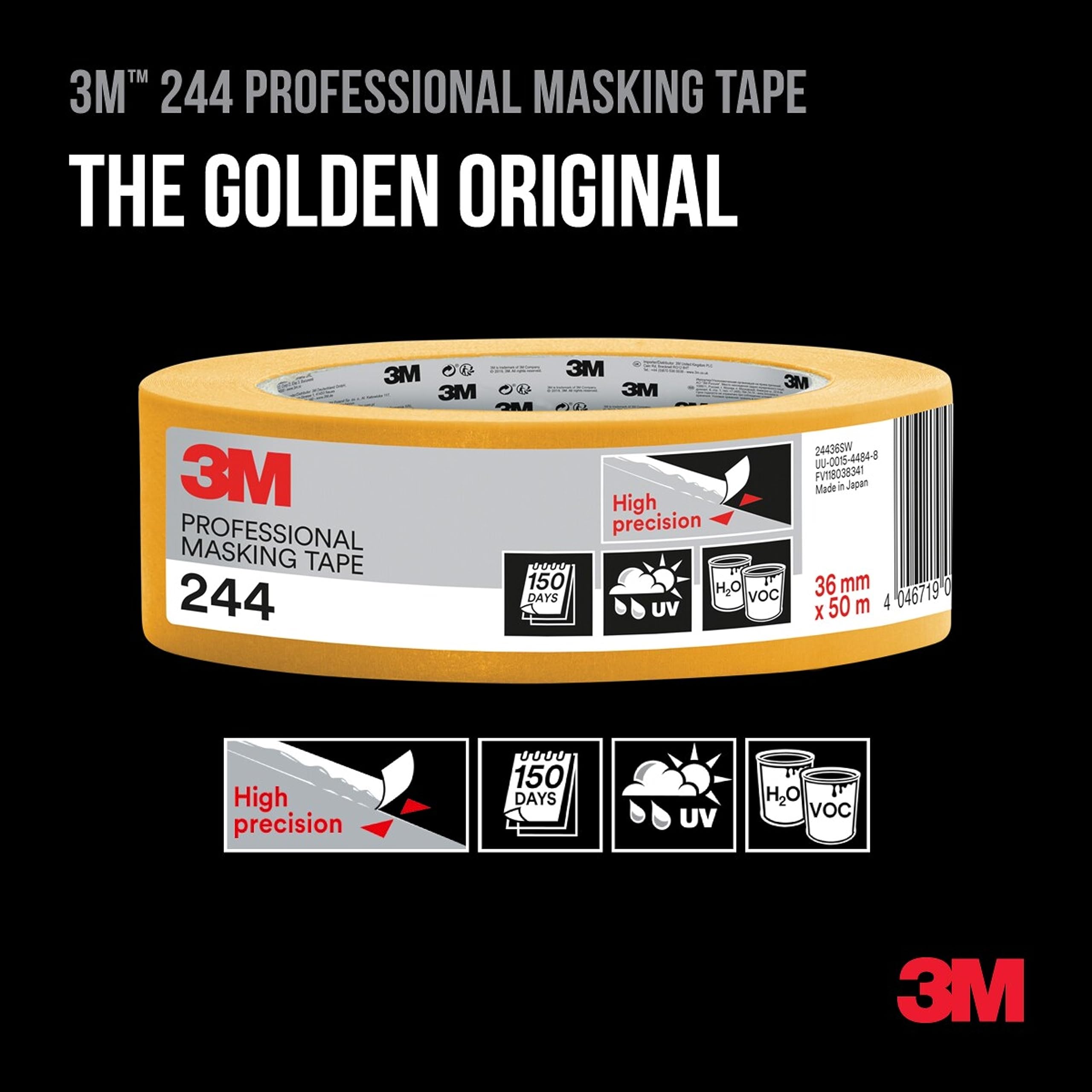 3M Pro Cinta de Enmascarar Profesional 244 de Alta Precisión, 24 mm x 50 m, 6 Rollos/Caja