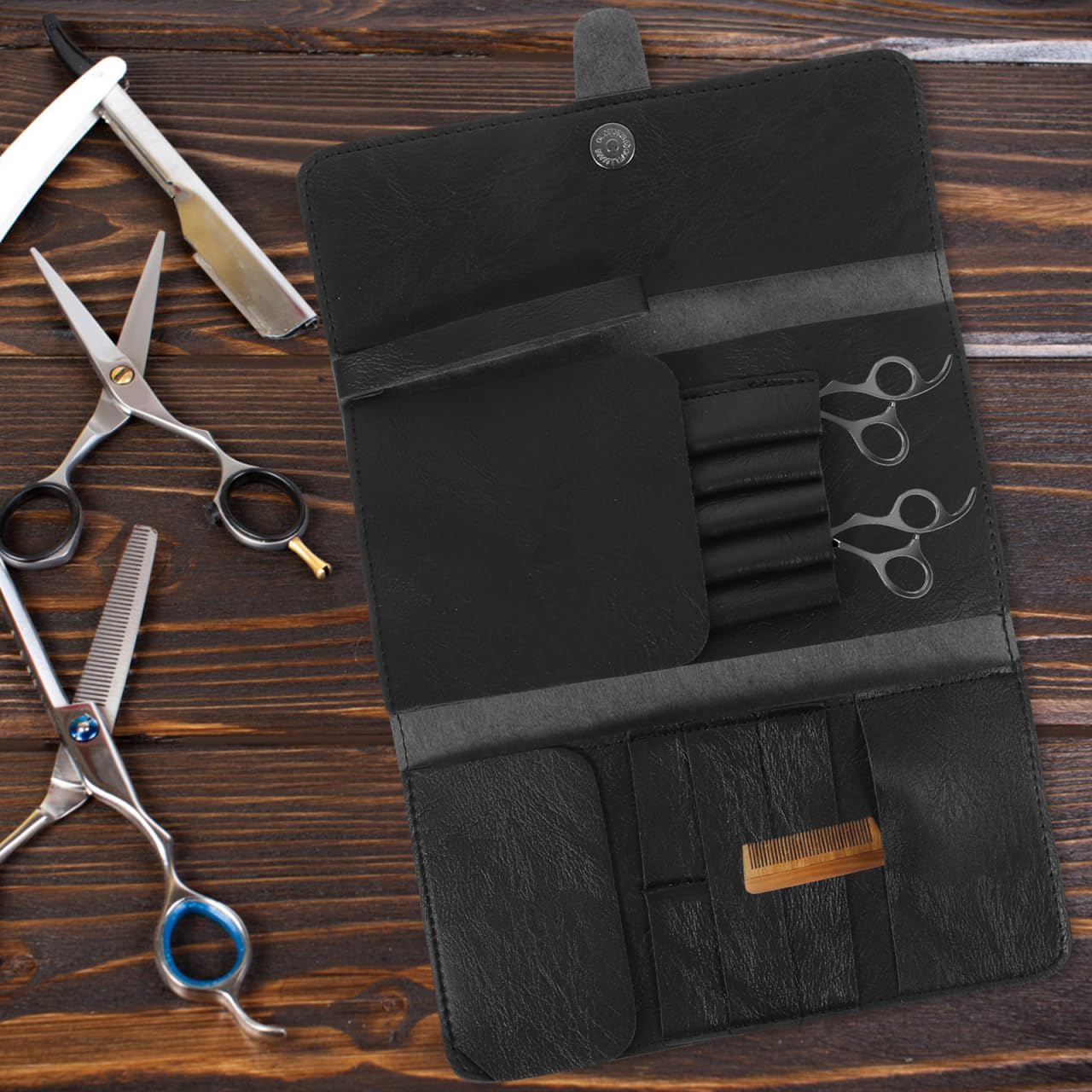 Hairdressing Tool Kit Lightweight Scissor Pouch Professional Hair Stylist Organizer Compact Hair Cutting Scissor Storage Bag 10.23X5.51X0.78In
