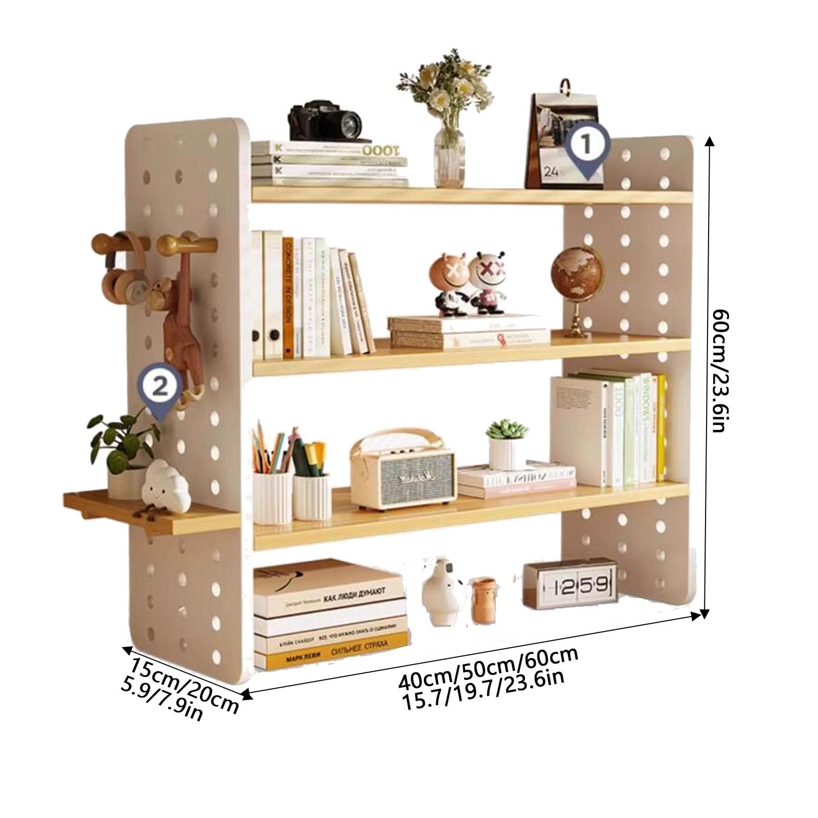 Estantería De Madera Para Escritorio,Estante Exhibición Almacenamiento Sobremesa,Librería Multiusos Para Escritorio,Estante De Oficina Con Panel Perforado Organizador(B,40x15x60cm/15.7x6x23.6in)