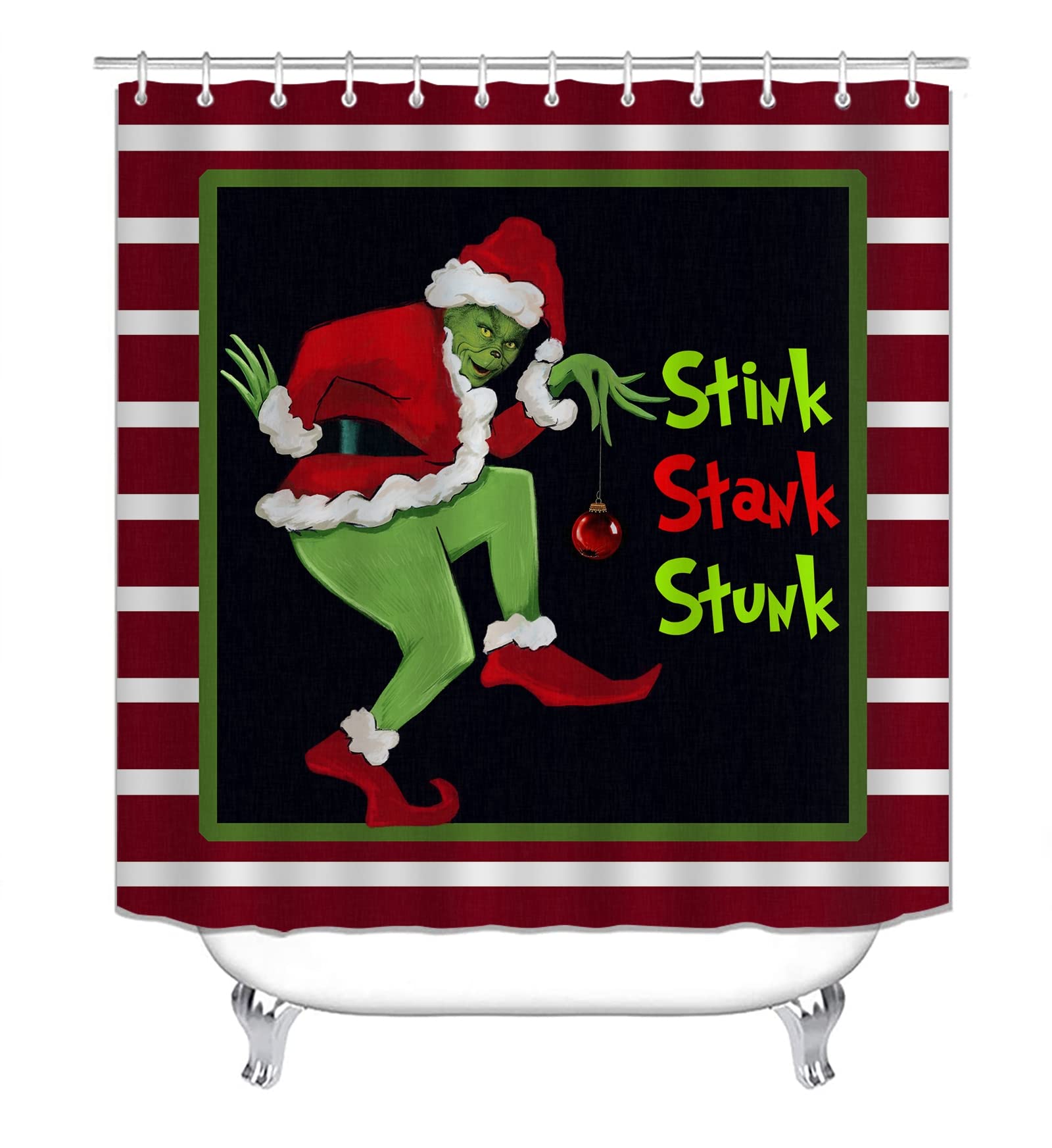 Weihnachtsmann-Duschvorhang – 152x183 Cm, Mit Wintermotiv & Wasserabweisend | Aus Polyester, Inkl. Haken Für Dein Bad