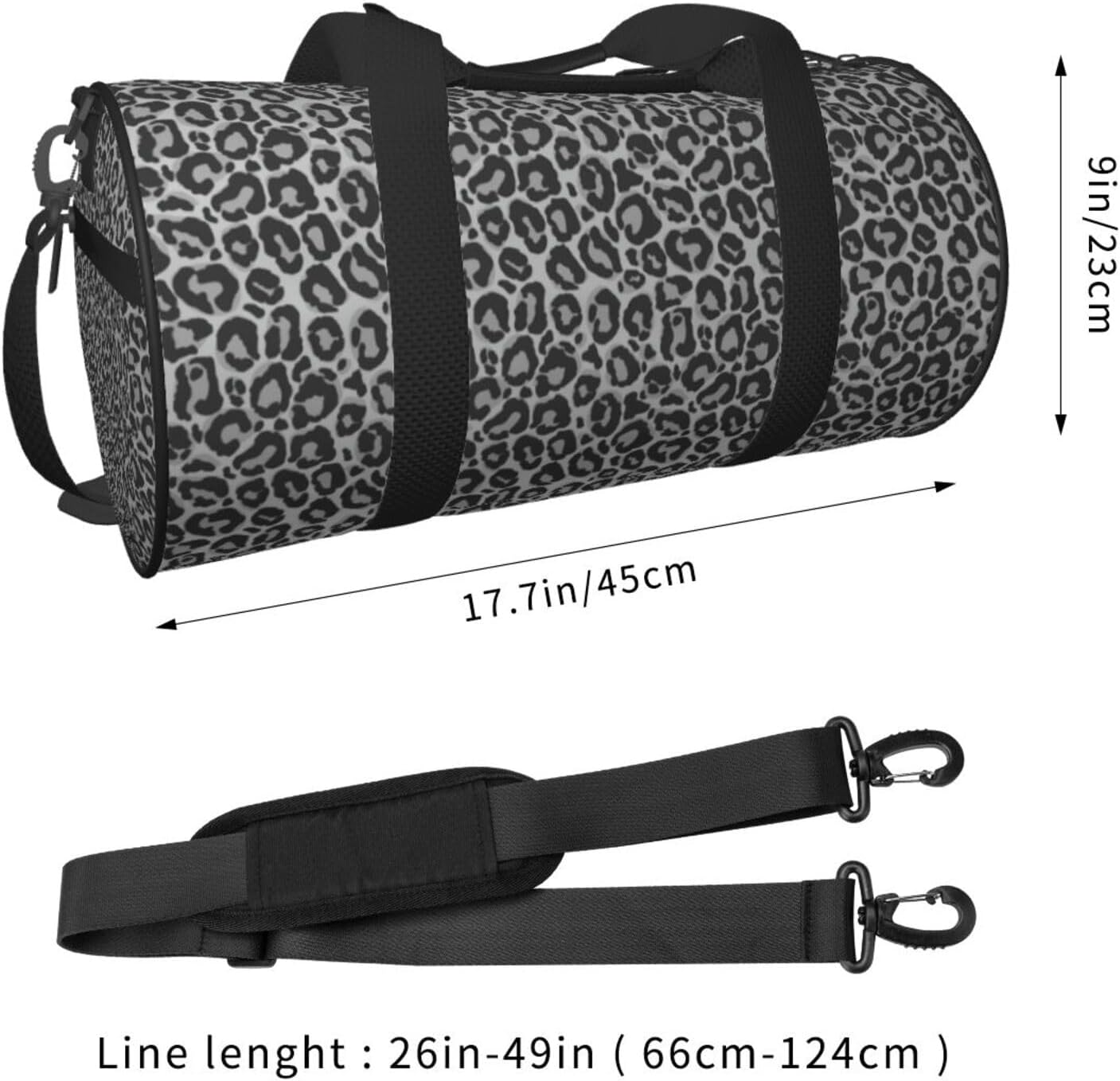 Leopard Print Grey Background Gym Duffle Bag Foldable Gray Lightweight Carry On Weekender Travel Duffel Bags Sport Bags For Fitness Yoga Beach Swim Men Women