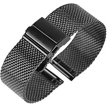 Metal Watch Band Metal Strap Watch Band Curved Strap Watchband Watch Band 1 8mm 20mm 22mm Width Mesh Strap Band for Business Watch Bracelet Stainless Steel Watch Band Watch Clasp Watch Strap Watch Women Men Watch Brush Color Black, Size 18mm
