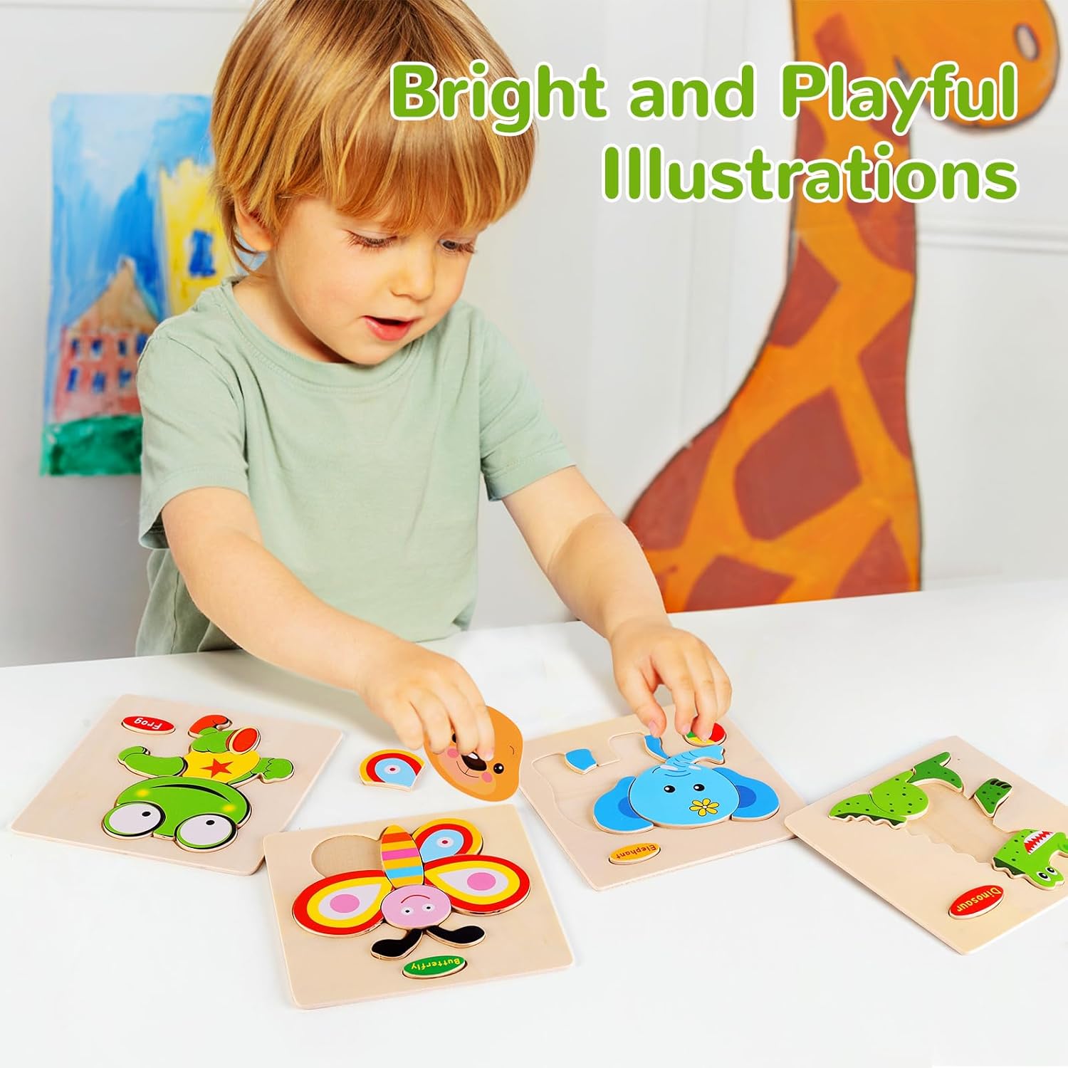 Wooden Puzzles for Toddlers 1-3, Pack of 8 Toddler Animal Puzzles Ages 2-4, Montessori Educational Animals Jigsaw Puzzles Christmas Birthday Gift for Baby Girl Boy Ages 1 2 3 4 Year Old