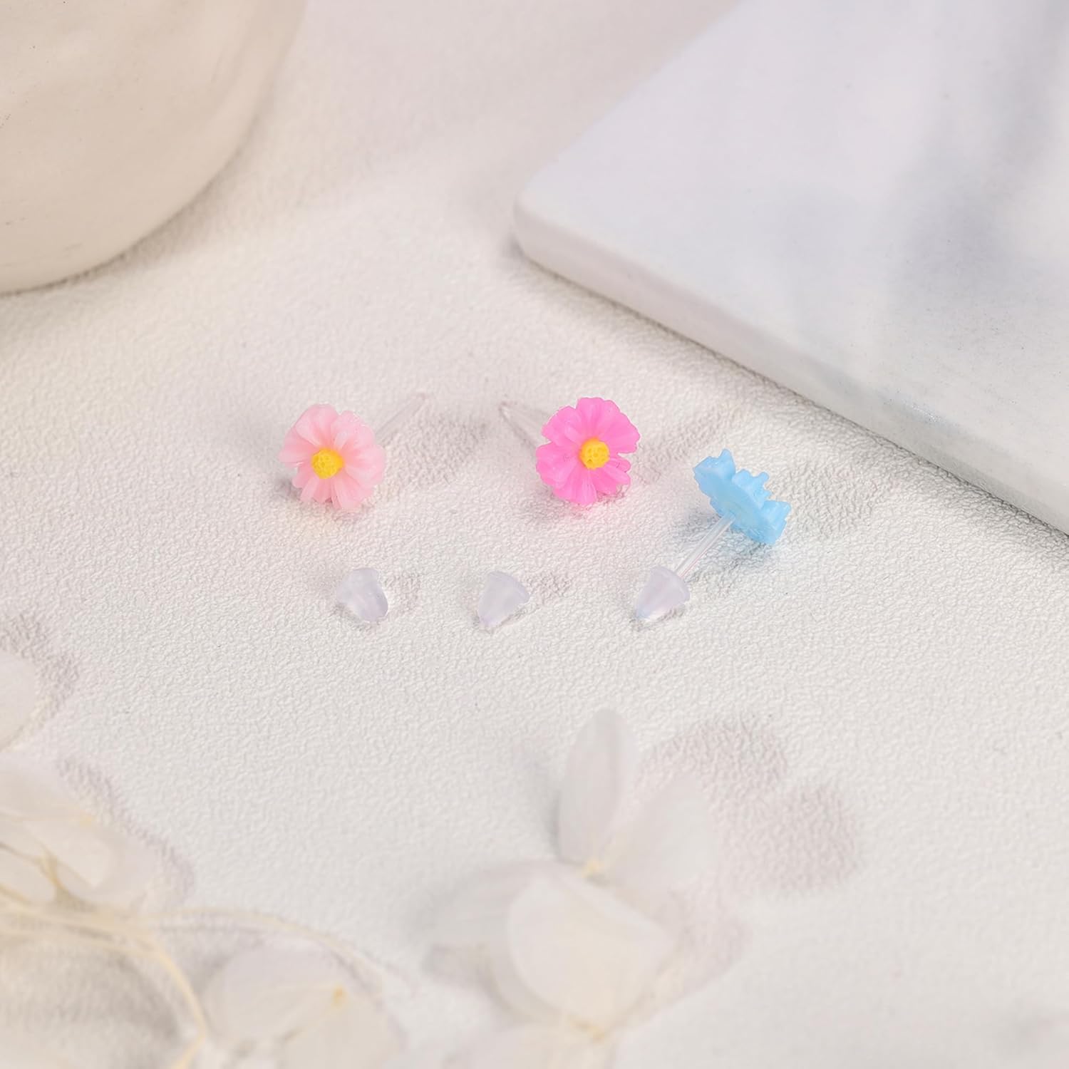 AoedeJ 6 Pairs Plastic Earrings: Flower Studs, Butterfly Designs for Sensitive Ears With Post - Image 4
