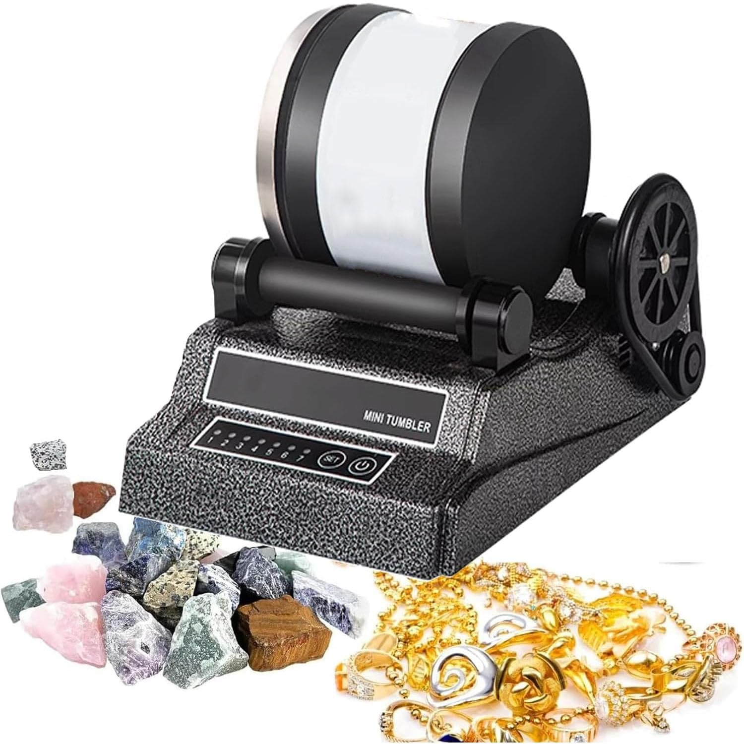 Polisseuse électrique avec minuterie et capacité de 2 kg, double essieu pour polissage professionnel de la pierre et du cristal
