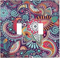 Vista 76 de Cubierta de interruptor de luz basculante de palanca de 2 bandas con textura de tablón rústico, diseño floral de mariposa y margarita