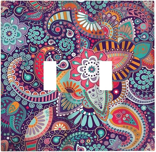 Miniatura 76 de Cubierta de interruptor de luz basculante de palanca de 2 bandas con textura de tablón rústico, diseño floral de mariposa y margarita