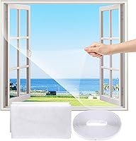 Vista 8 de Cortina de malla autoadhesiva de bricolaje para ventanas de Flyzzz, de 39.37 x 59.05 pulgadas, con gancho y cinta adhesiva, apta para varias