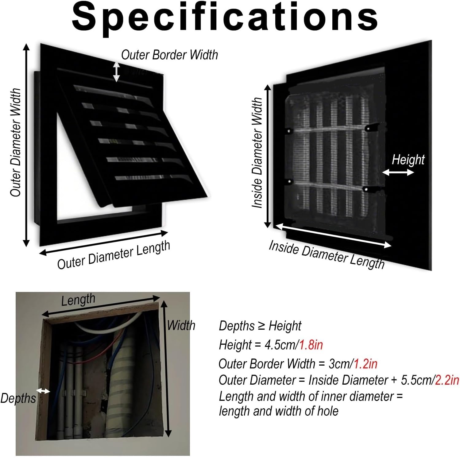 Pannello di Accesso Decorativo Nero per Bocchetta di Ventilazione e impianto Idraulico con Chiusura a Scomparsa, 60x90 cm - Sportelli di Accesso Eleganti per la ristrutturazione de