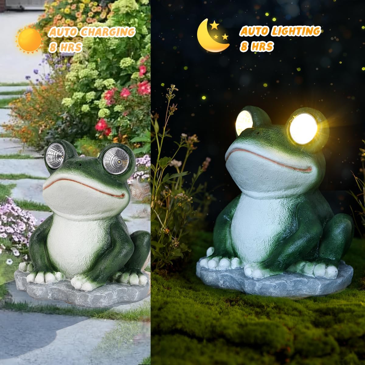 Frog Garden Statue Solar Outdoor Decor Yard Decorations Frog Figurines with LED Light for Outside Ornament Gardening Gifts for Women, Mom