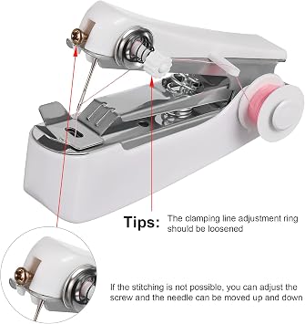 Handheld Sewing Machine Portable Mini Manual Mending Machine White Compact Sewing Tool for Home Fabric Clothes Repair and DIY Crafting Random Color