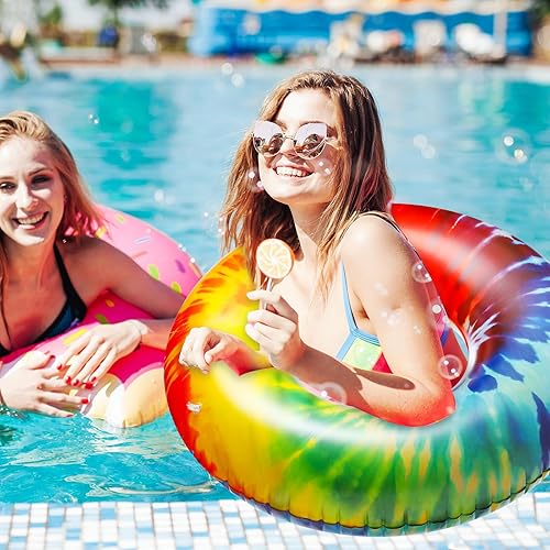 Miniatura 7 de Flotadores inflables gigantes para piscina, flotadores de tubo de teñido anudado de 47.24 pulgadas, flotadores grandes y coloridos para adultos,
