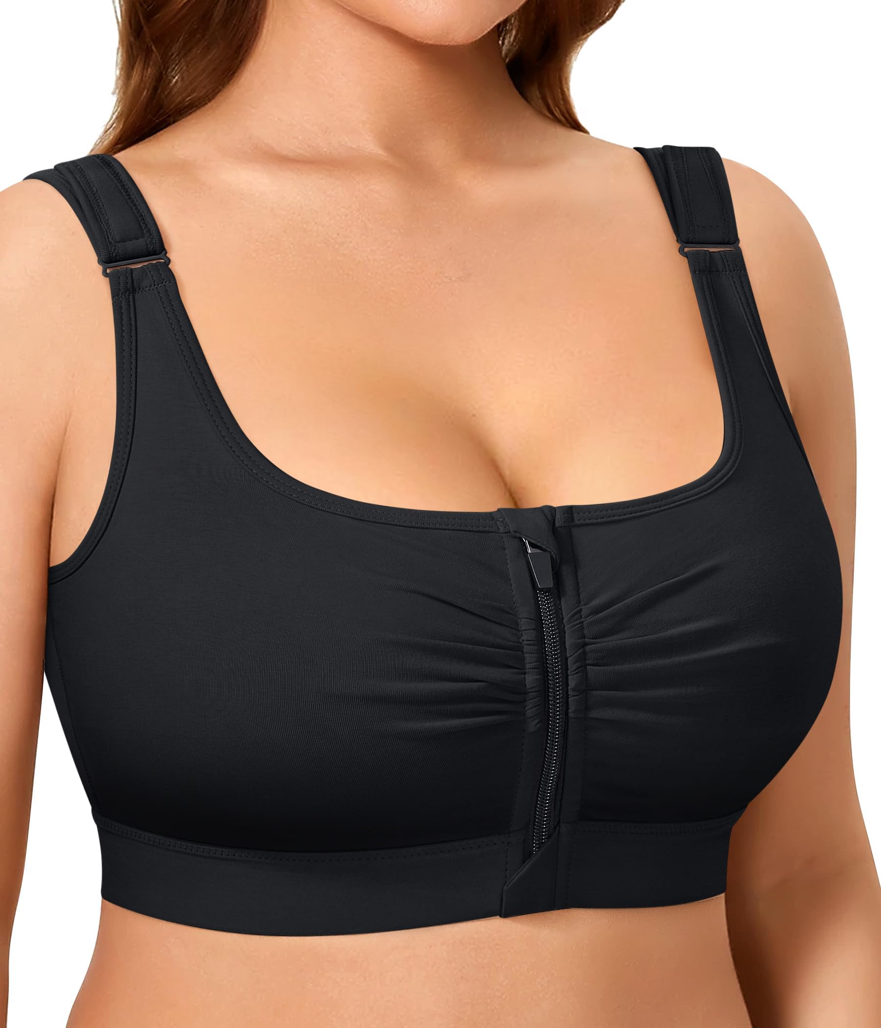 Wireless Zip Front Closure Bras for Women No Underwire Full Coverage Comfort Everyday Post Surgery Compression Bra