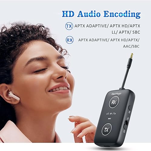 Miniatura 3 de Transmisor Bluetooth 5.4 actualizado para avión 2025 con chipset Qualcomm, ElecMoga Airplane Travel Essentials soporta 2 AirPods o auriculares,