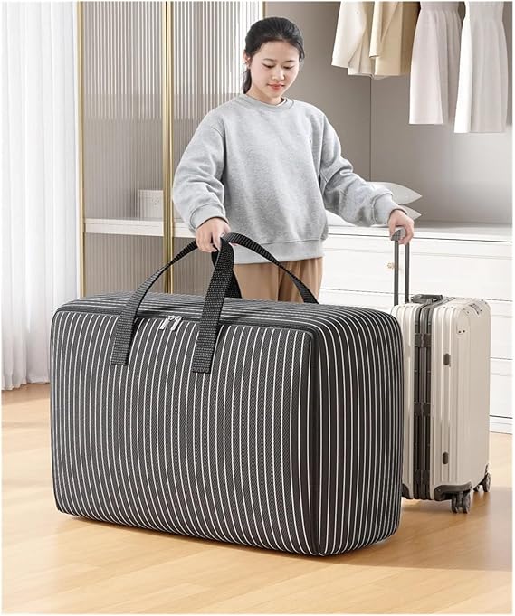 Clothes Storage bag 3PCS Large Capacity Clothing Storage Bag Moving Bag Foldable Blanket Storage Container Organize Bedroom Closet(Black-L)