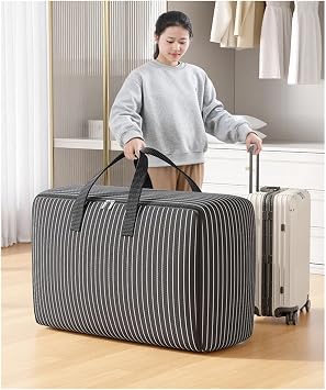 Clothes Storage bag 3PCS Large Capacity Clothing Storage Bag Moving Bag Foldable Blanket Storage Container Organize Bedroom Closet(Black-L)