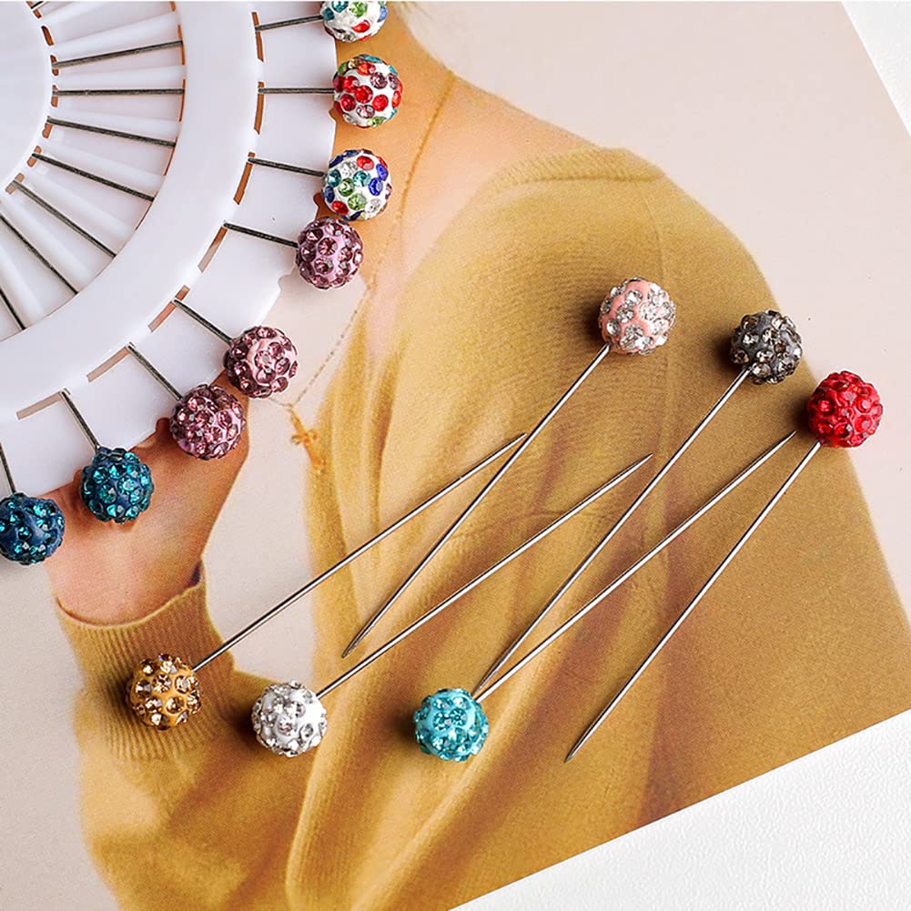 30 Spille Per Hijab Con Cristallo E Tappi Di Sicurezza – Spille Colorate Per Sciarpe, Cucito E Decorazioni – 5 Cm, Acciaio Inox - 3