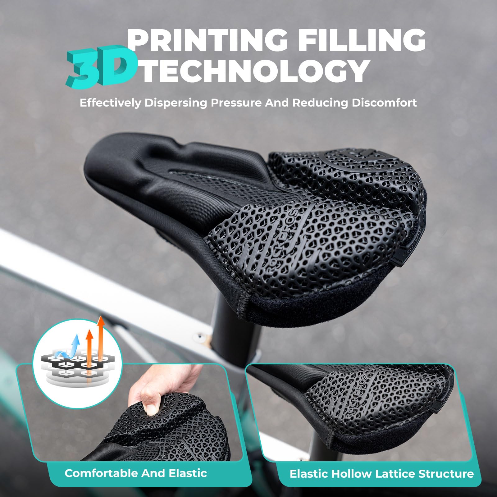 ROCKBROS Housse de Selle de Vélo Gel Rembourrage de Selle de Vélo 3D, avec Protection de Selle Imperméable, Housse de Selle de Vélo pour Vélo de Course VTT, Noir