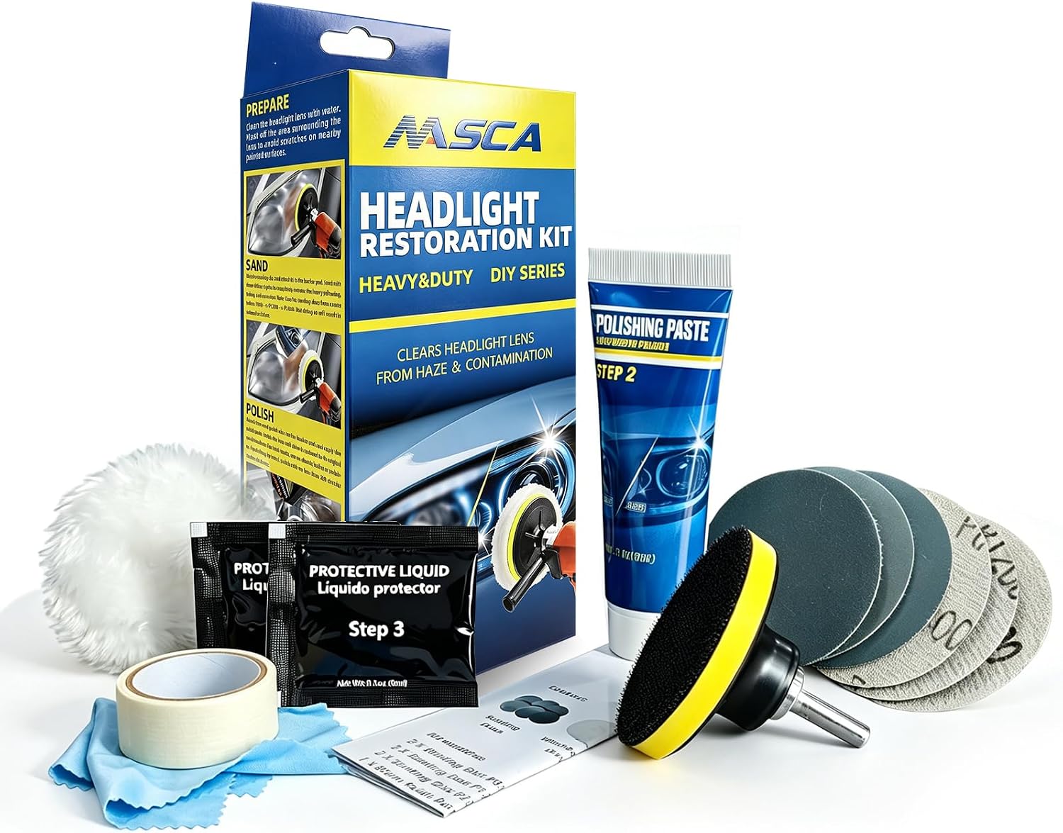 NASCA Headlight Restoration Kit, Car Headlight Cleaner and Restorer Kit