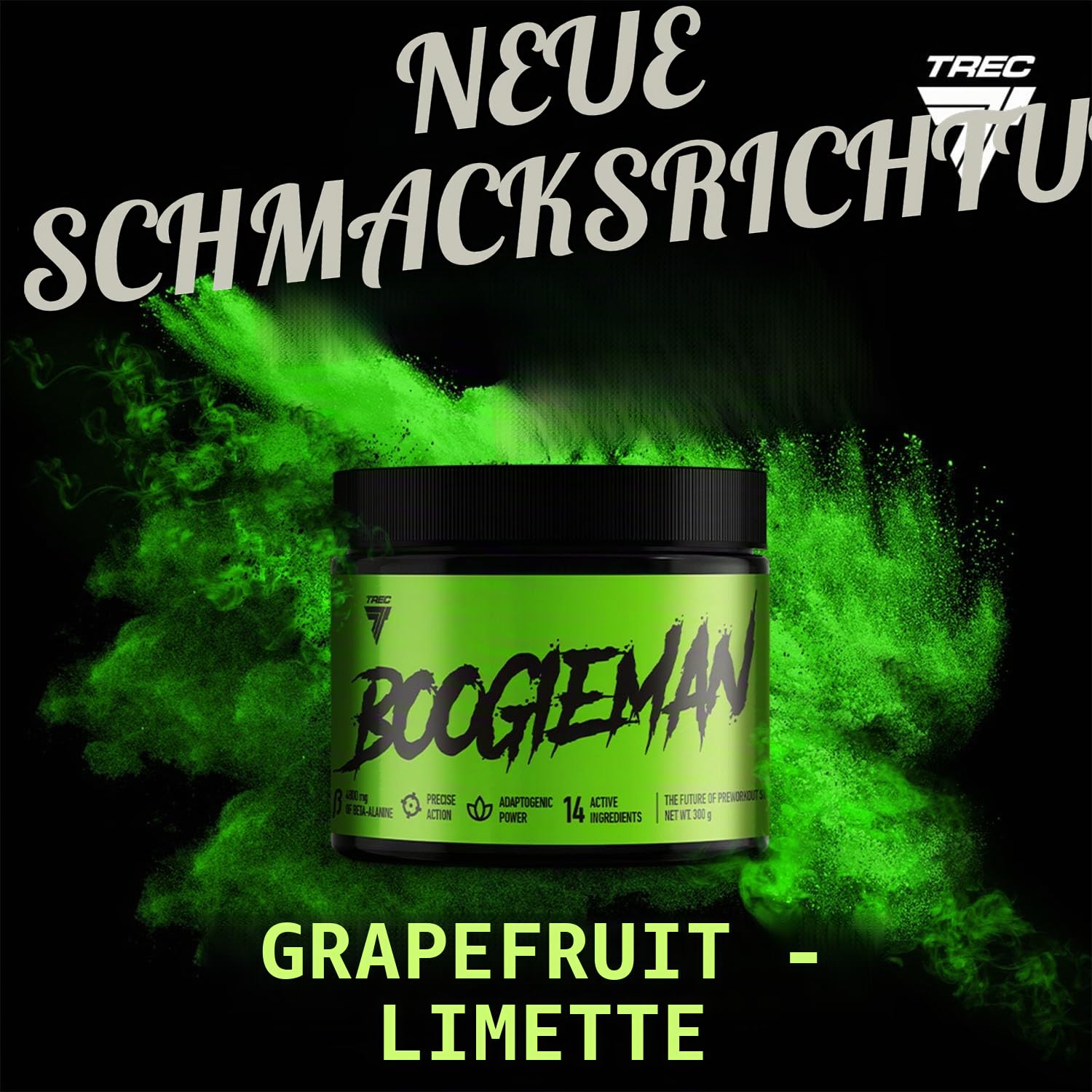 Trec Nutrition - Boogieman Pre-Workout Booster - Intense Energy & Focus with Caffeine | B-Vitamins | Peak Performance, | L-Citrullin Malat | No Sugar Added | Grapefruit - Lime, 300g Jar