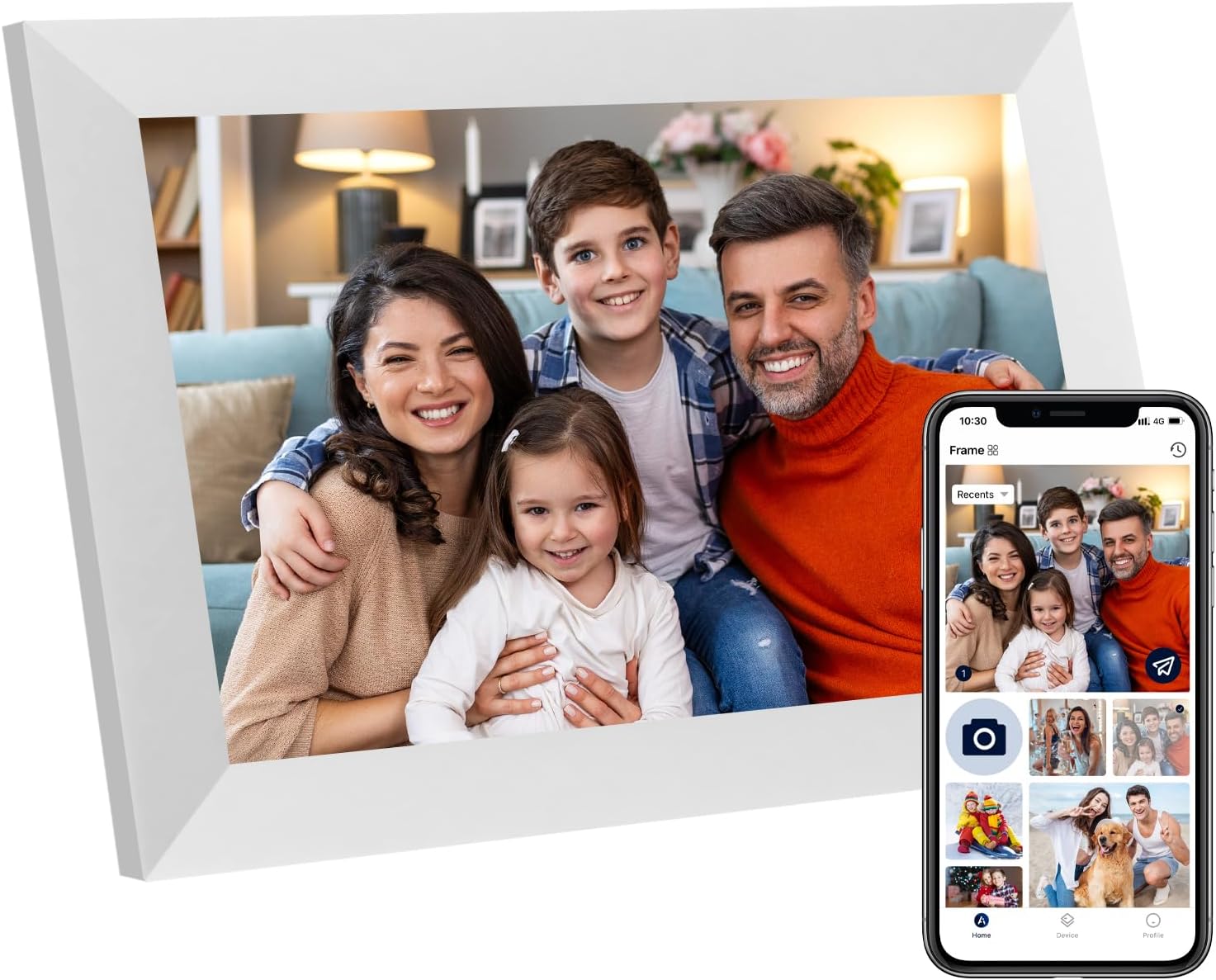 Anna Bella Digital Picture Frame 10.1 Inch IPS HD Touch Screen WiFi Smart Digital Photo Frame with 32GB Storage, Auto-Rotate, Easy Setup to Share Photos or Videos Remotely via AiMOR APP White