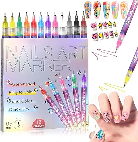 Juego de bolígrafos de uñas de 12 colores, puntas finas 3D de 0.020 in, bolígrafos de uñas 2026 DIY para uñas, diseño de manicura, decoración de uñas