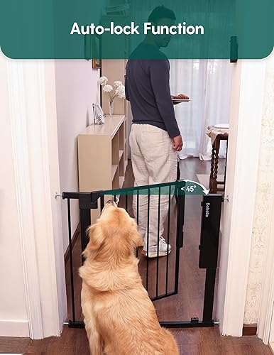 Miniatura 5 de Babelio Puerta de bebé con sensor infrarrojo para puertas y escaleras, 26-40 pulgadas, puerta para perros y cachorros, color negro