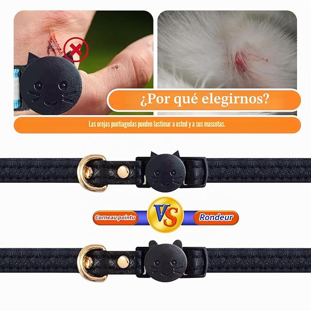 Foto 2 de 7 de Collar para Gatos Piel Auténtica 19-28cm Cierre Seguridad (Negro)