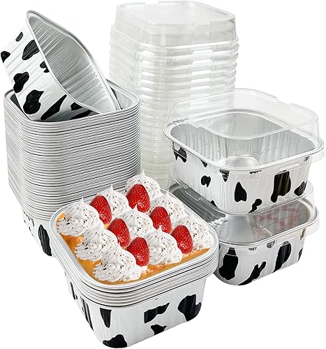 Miniatura 8 de 50 tazas cuadradas de papel de aluminio para hornear con tapas, moldes desechables de 5 onzas para tartas, recipientes para hornear cupcakes para