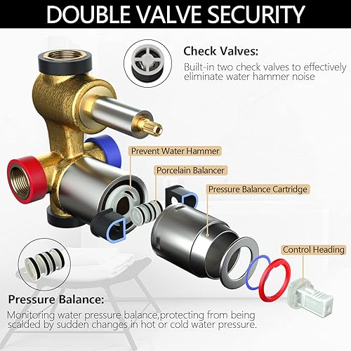 Miniatura 6 de Sistema de ducha de lluvia de 9 pulgadas montado en la pared para baño, sistema de cabezal de ducha de lluvia de 10 ajustes, juegos de grifos de