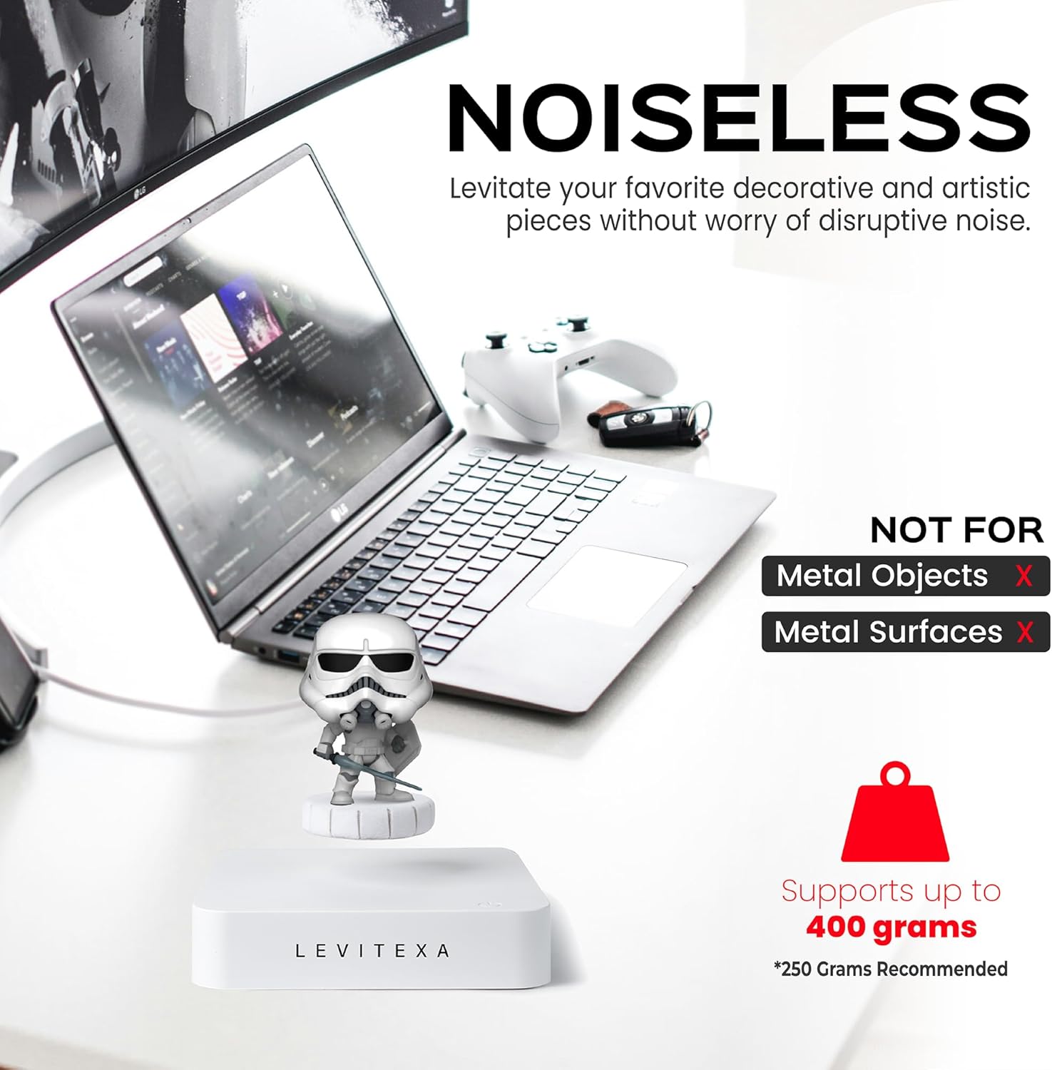 Nimbus Levitating Display - Floating Display, Levitating Display Stand, Levitating Decor, Magnetic Display, Magnetic Levitation for Figures and Toys White Square Base