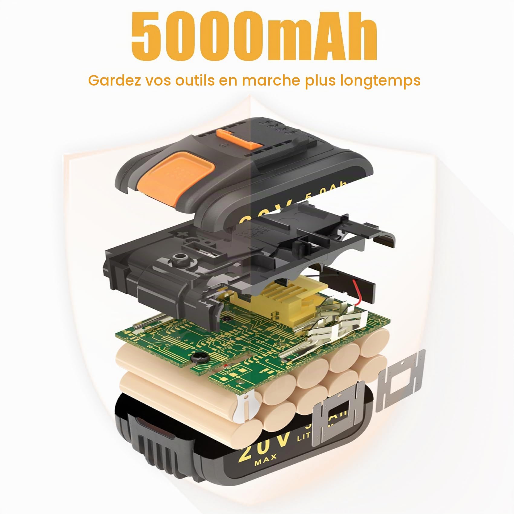 5.0Ah WA3553 Batterie de Remplacement pour Worx 20V Li-ION Batterie