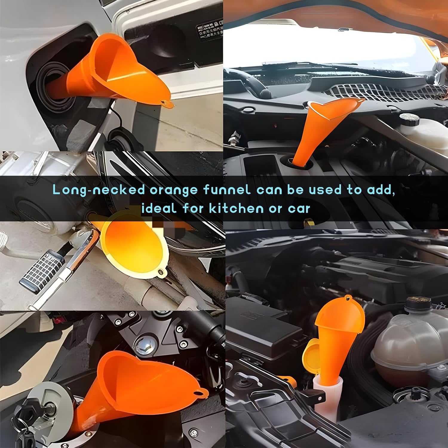 3PCS Automotive Funnels Set, Wide Mouth Fuel Funnels with Detachable Spout and Filter, Plastic Long Neck Oil Funnel Flexible Right Angle Funnel for Gasoline Coolant Water