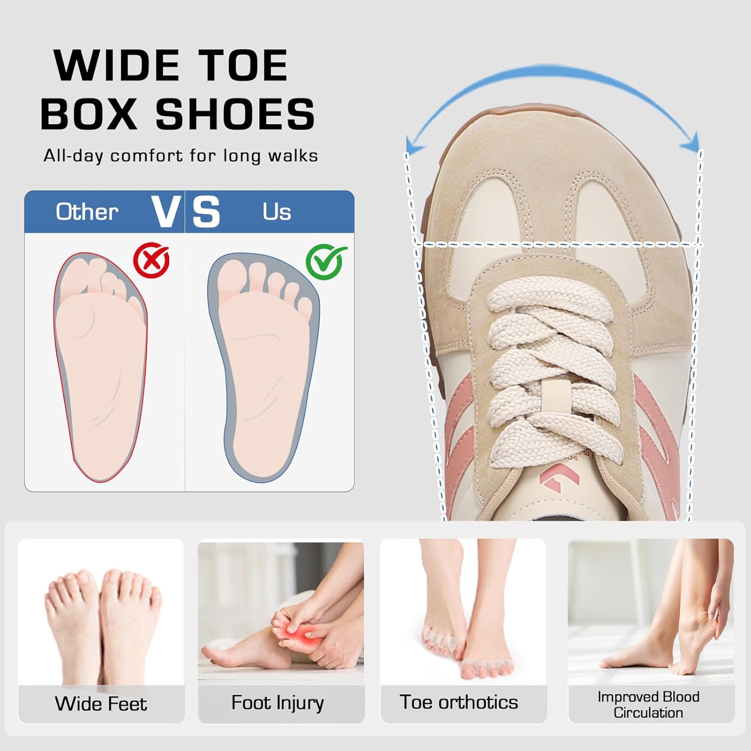 somiliss Wide Toe Box Shoes for Women Microfiber Leather Suede Patchwork Non-Slip Casual Walking Shoes Comfortable Gym Tennis Running Shoes Workout Womens Fashion Sneakers - Image 2