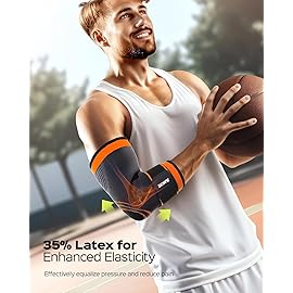 Rakiie Elbow Compression Sleeve 2 Pack, Elbow Brace for Tendonitis and Tennis Elbow, Pain Relief Brace for Men & Women, Sleeve Reduce Joint Pain for Tennis, Golfer, Weightlifting (Orange, X-Small)