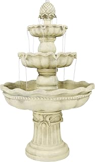 Sunnydaze 51-Inch 3-Tier Pineapple Outdoor Water Fountain - Electric Garden Feature with Soothing Waterfall, White Polyresin