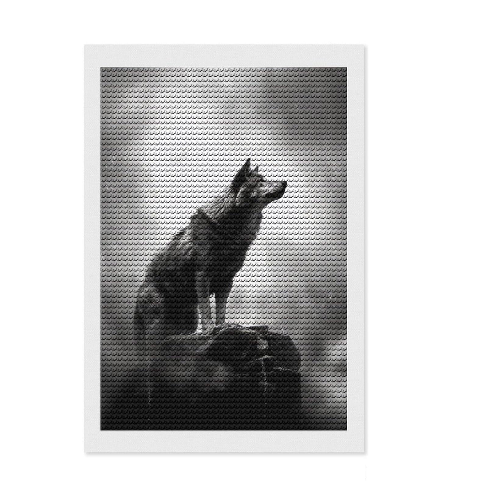Junmoney Wolf Moon Round Drill Diamond Painting 8"x12", Gift Idea, for Craft Lovers, Easy Handmade Project, Farmhouse Decor