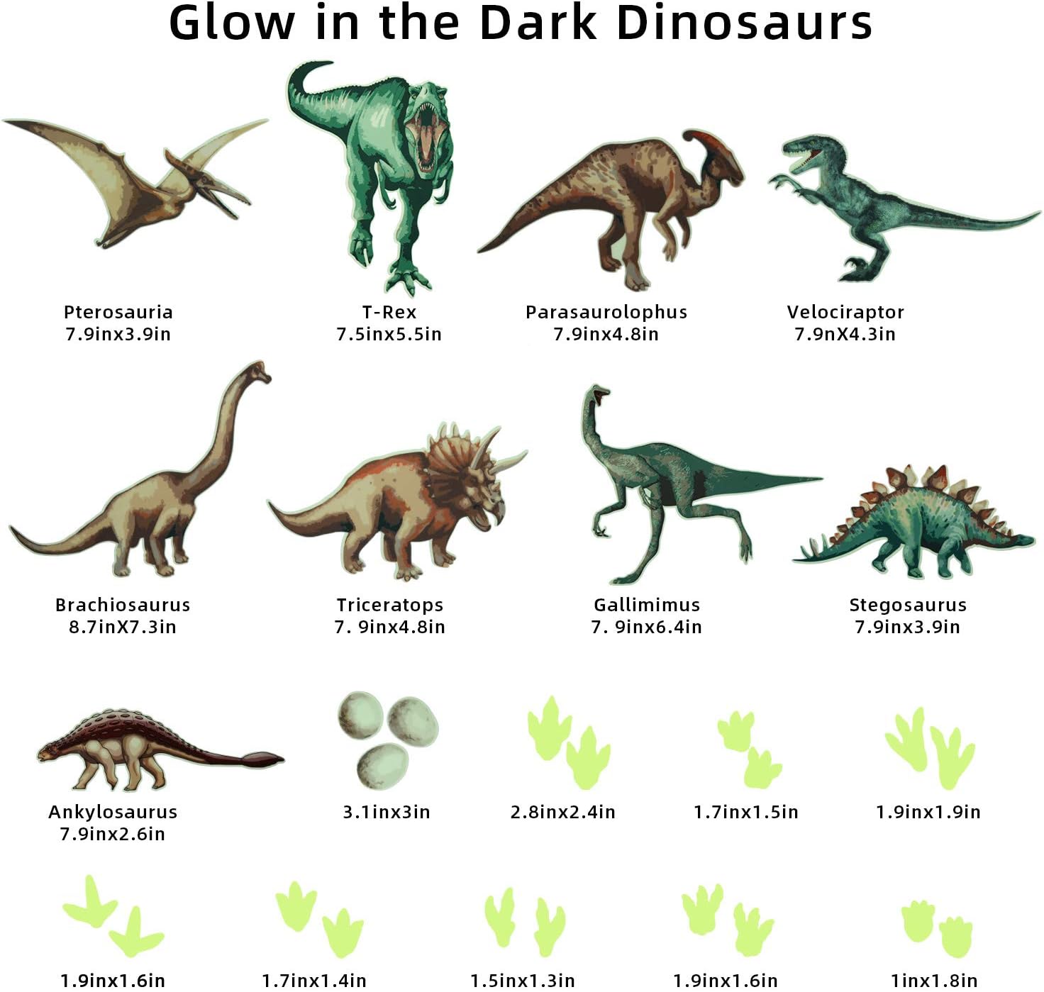 20 Pieces Dinosaur Wall Decals Luminous Large Dinosaur Sticker Removable PVC Dinosaur Wall Sticker for Bedroom Living Room Classroom Bathroom Birthday Christmas Halloween Party