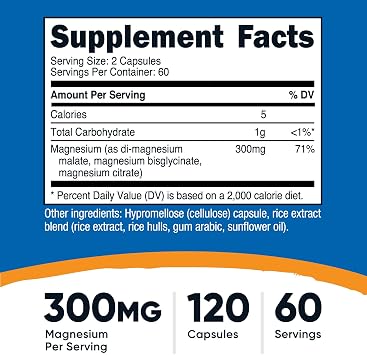 Nutricost Triple Magnesium Complex 300mg, 120 Capsules, 60 Servings | From Di-Magnesium Malate, Bisglycinate and Citrate
