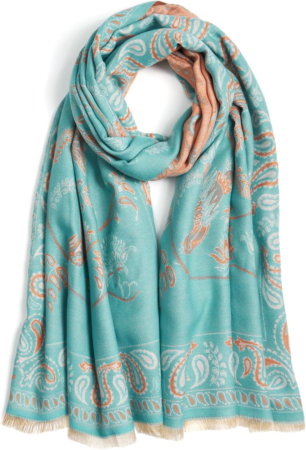 QIUTIMIY Pashmina Shawl Wraps for Womens Thick Heavyweight Winter Scarf Reversible Pattern Designer Ladies Shawls and Wraps