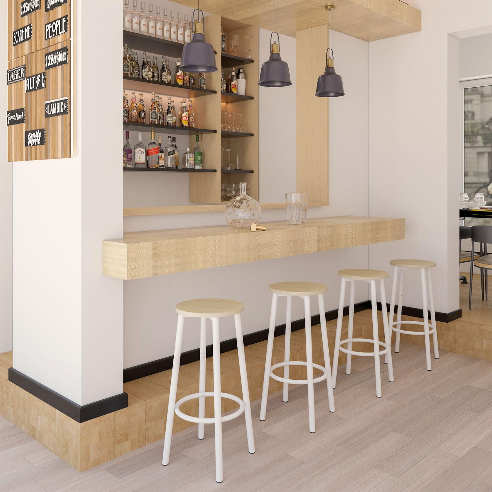 YMYNY Juego de 2 Taburetes de Bar, Taburete de Encimera de Cocina con Reposapiés, Estilo Industrial, Adecuado para Cocina, Restaurante, Sala de Fiestas 30×30×64CM Color Natural HBS512R