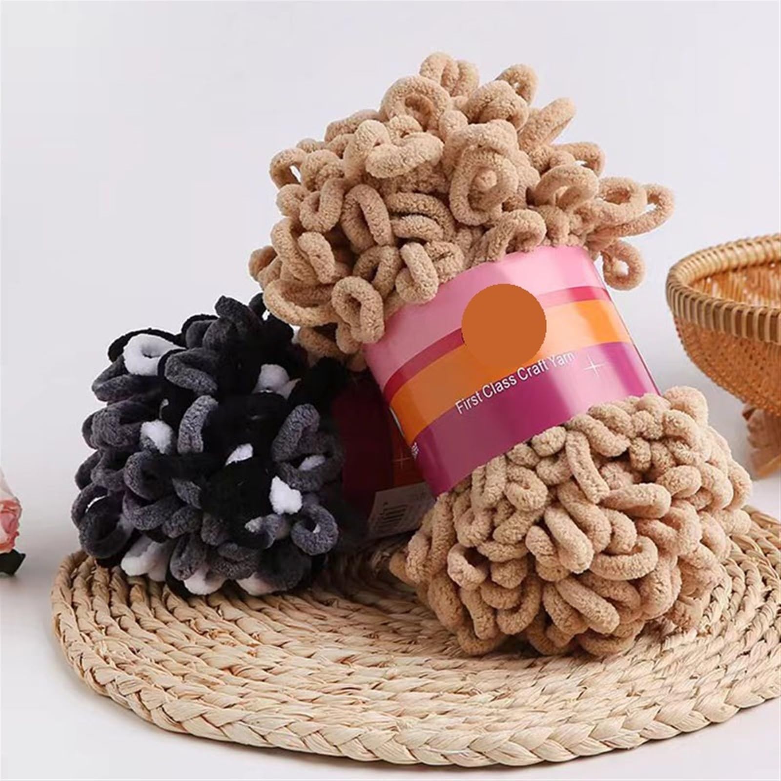 Fil de Boucle Doigt en Polyester, 2 pièces 100 g/Rouleau Boucles gonflées, Gros Fil Chenille tissé à la Main, Fils épais for Tapis Couverture au Crochet(Color s)