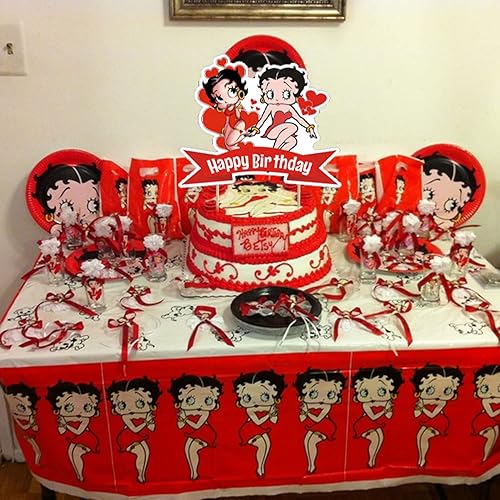 Miniatura 4 de Betty Boop - Decoraciones para fiestas de cumpleaños, juego de suministros para fiestas de Betty Boop para niños con 1 pancarta de feliz cumpleaños,