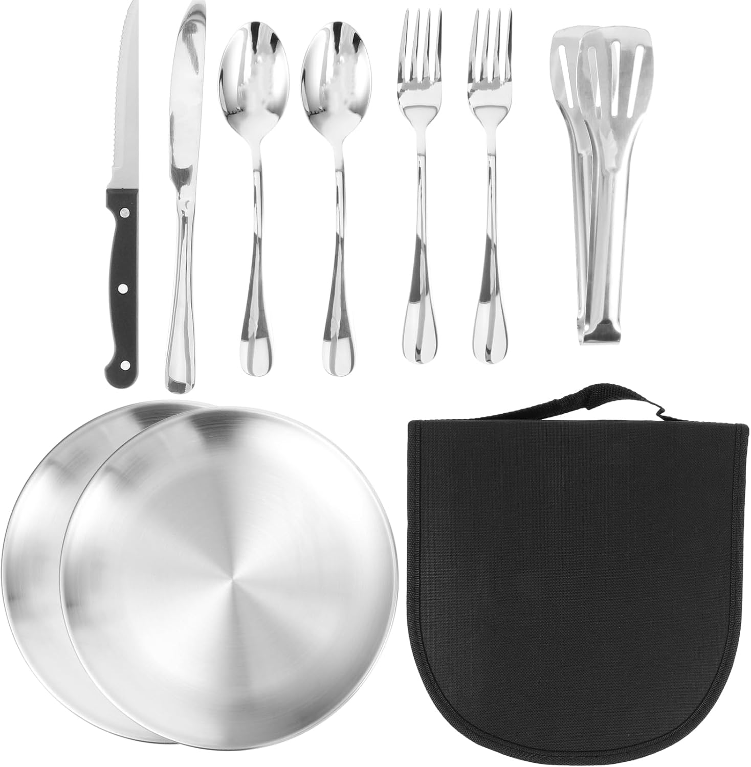 ibasenice 10-Piece Stainless Steel Camping Cutlery Set Portable Storage Bag Picnic Utensils Kit for Outdoor Dining Includes Forks Knives Spoons and Travel Tableware